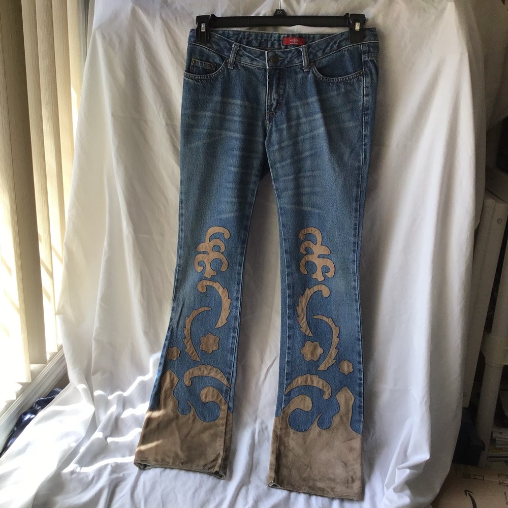 Triton Women’s  Denim Jeans Pants Leather Suede 38